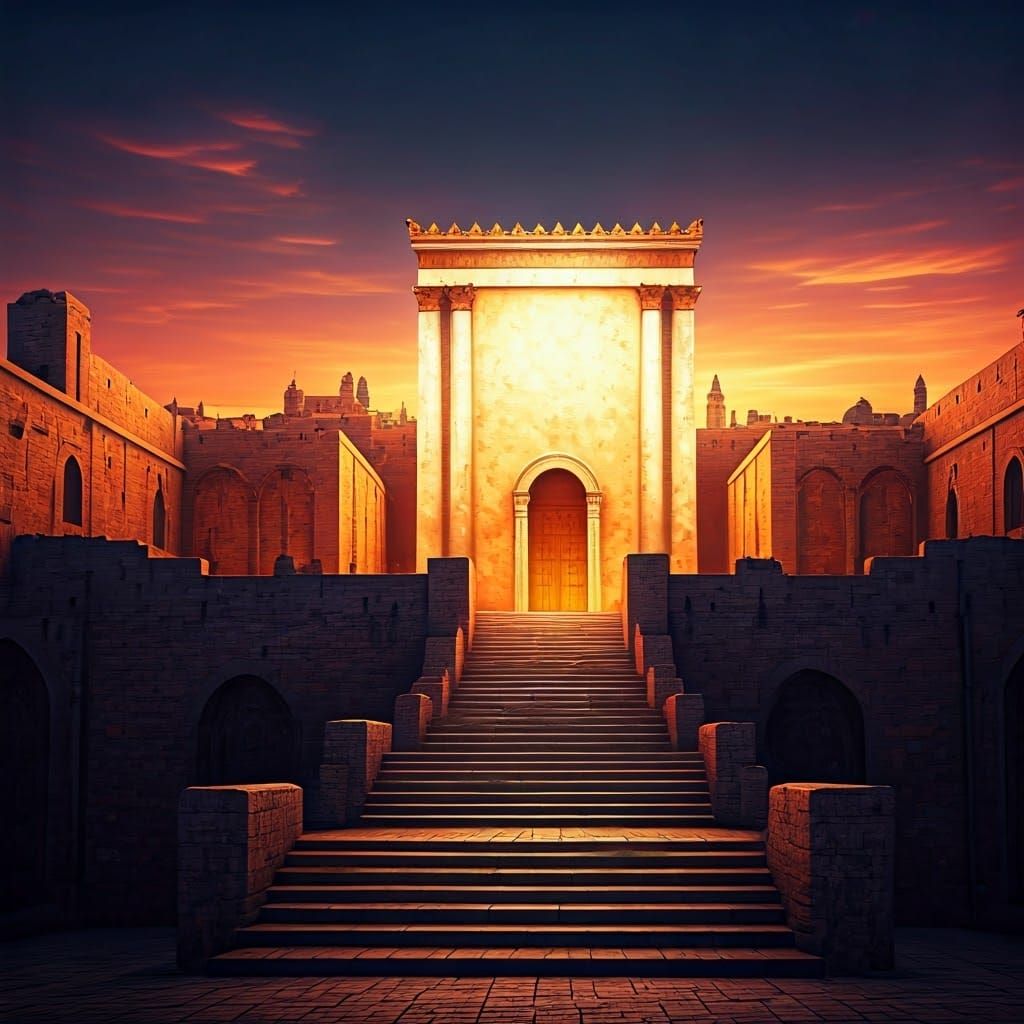 Golden Temple in Jerusalem by Night, in High-Fantasy Concept...