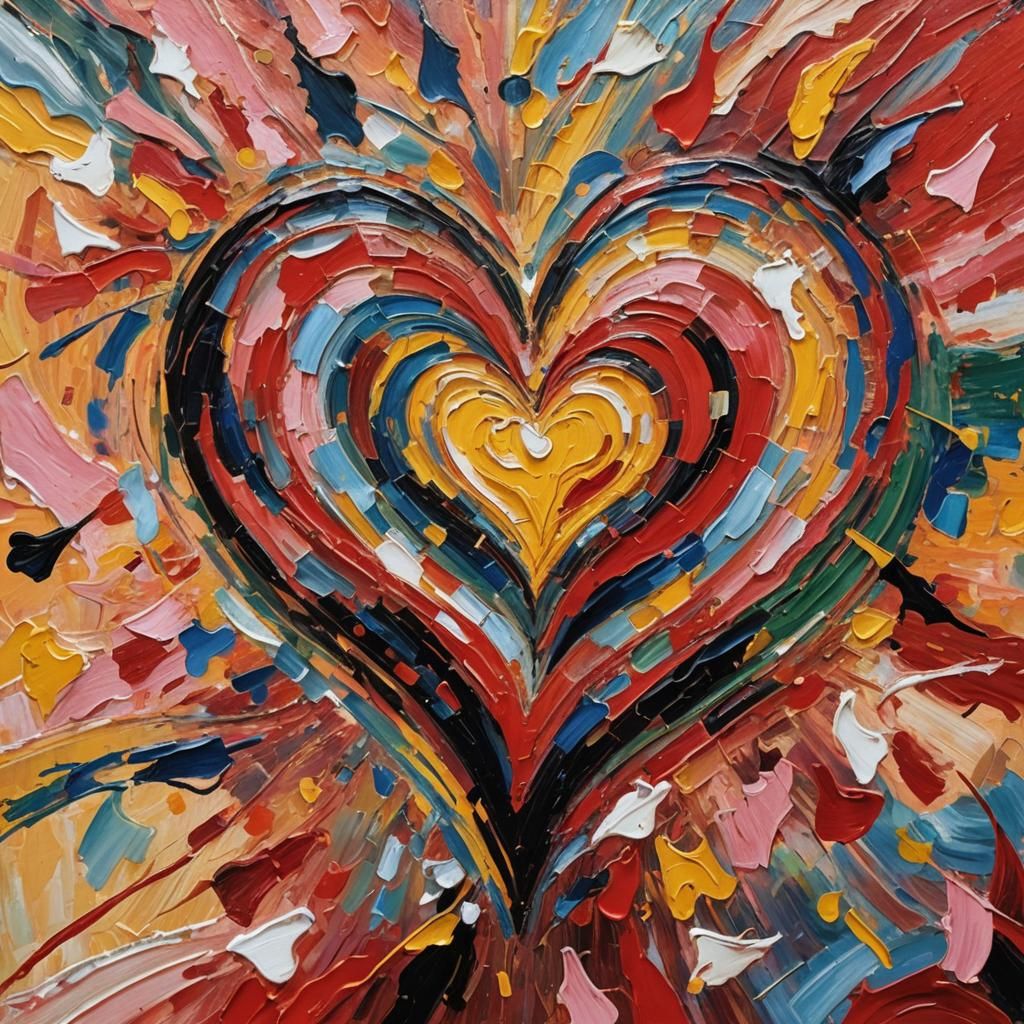 Harmonic Heart: Neo-Expressionist Oil Painting with Sound Wa...