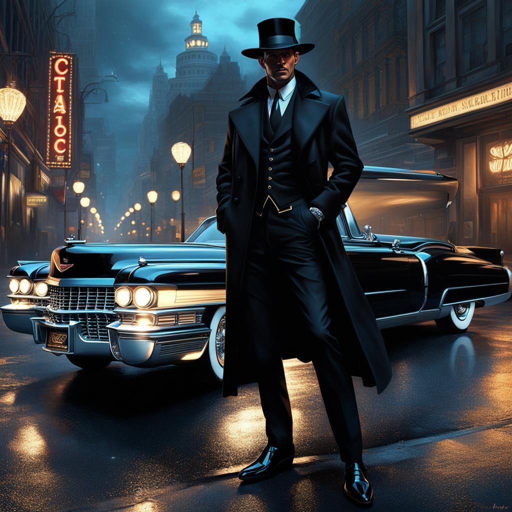 Black Coat, black shoes, black hat, cadillac the boy's a time bomb