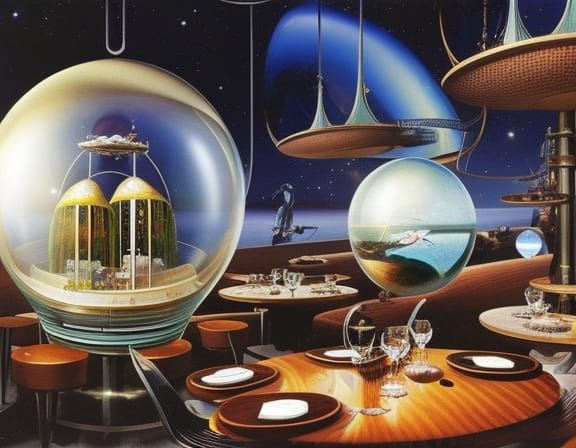 zero-gravity futuristic cafe