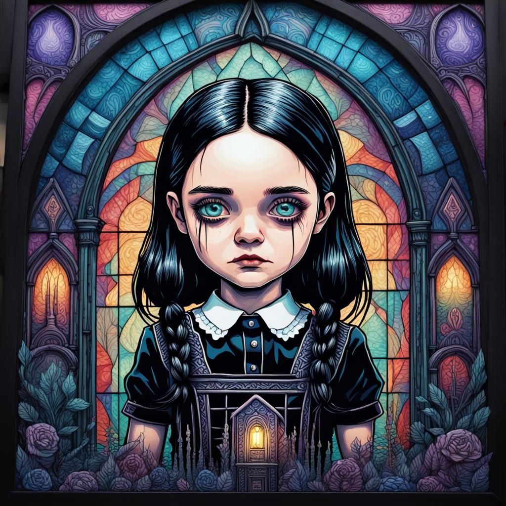 Wednesday Addams, double exposure,best dynamic madness detailed face ...