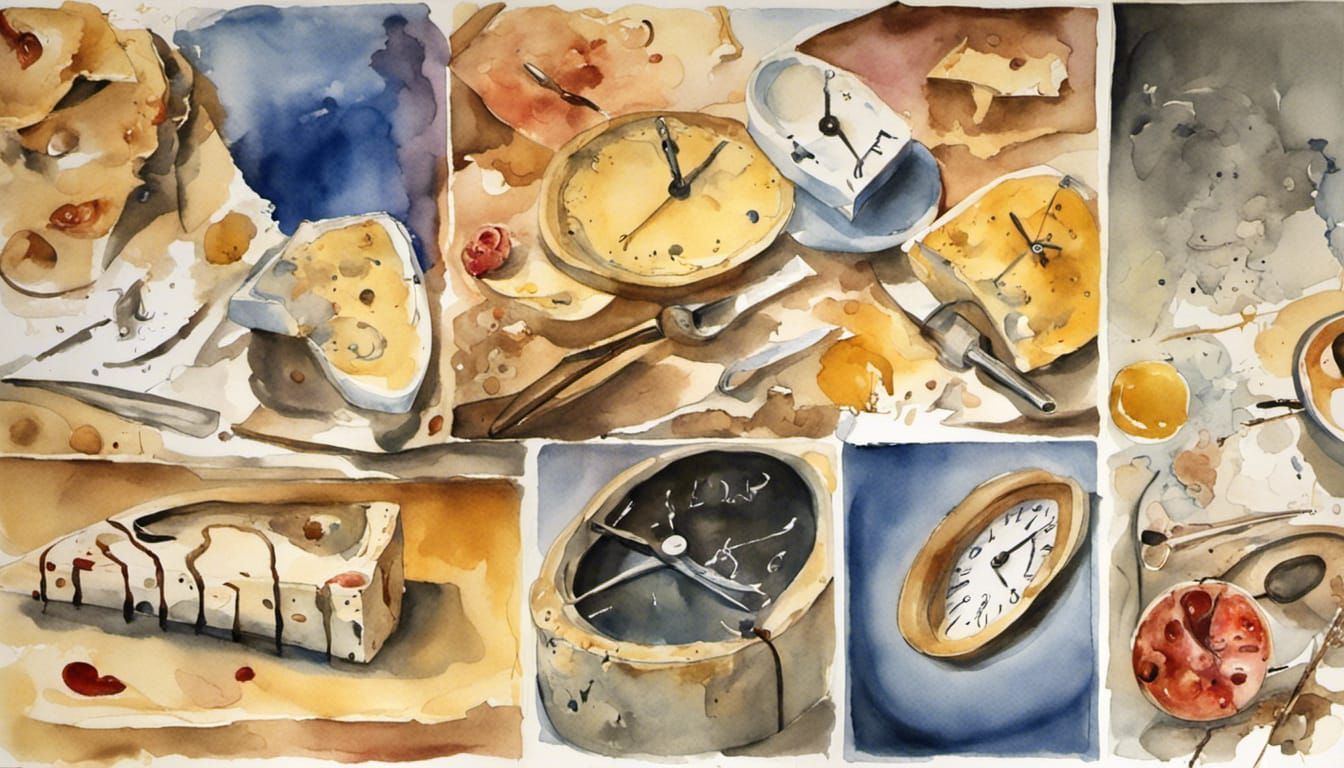 watercolor, modify the painting "Salvador Dali's clocks" into flowing