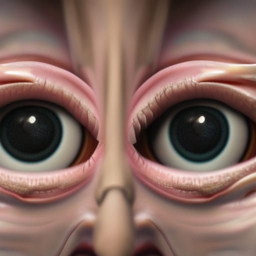 two identical hyper-realistic, anatomically correct, tear filled human eyeballs with pupils irises detail