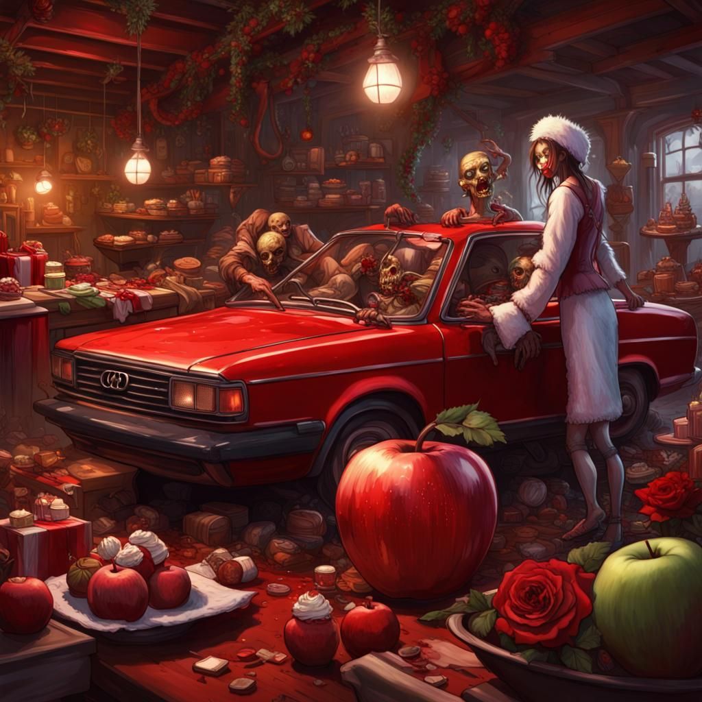 Apple desserts and red roses in a Santa's workshop!!!