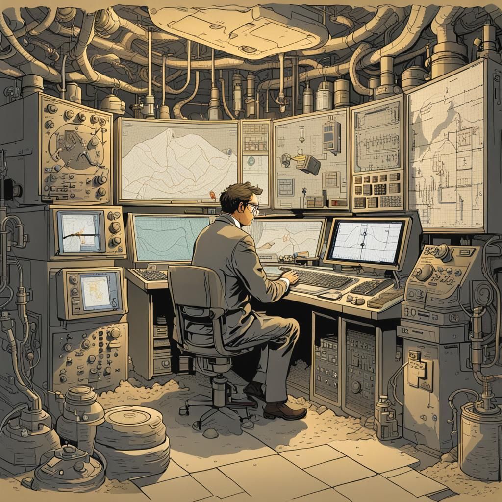an image prompt depicting Loudon in his high-tech undergroun...