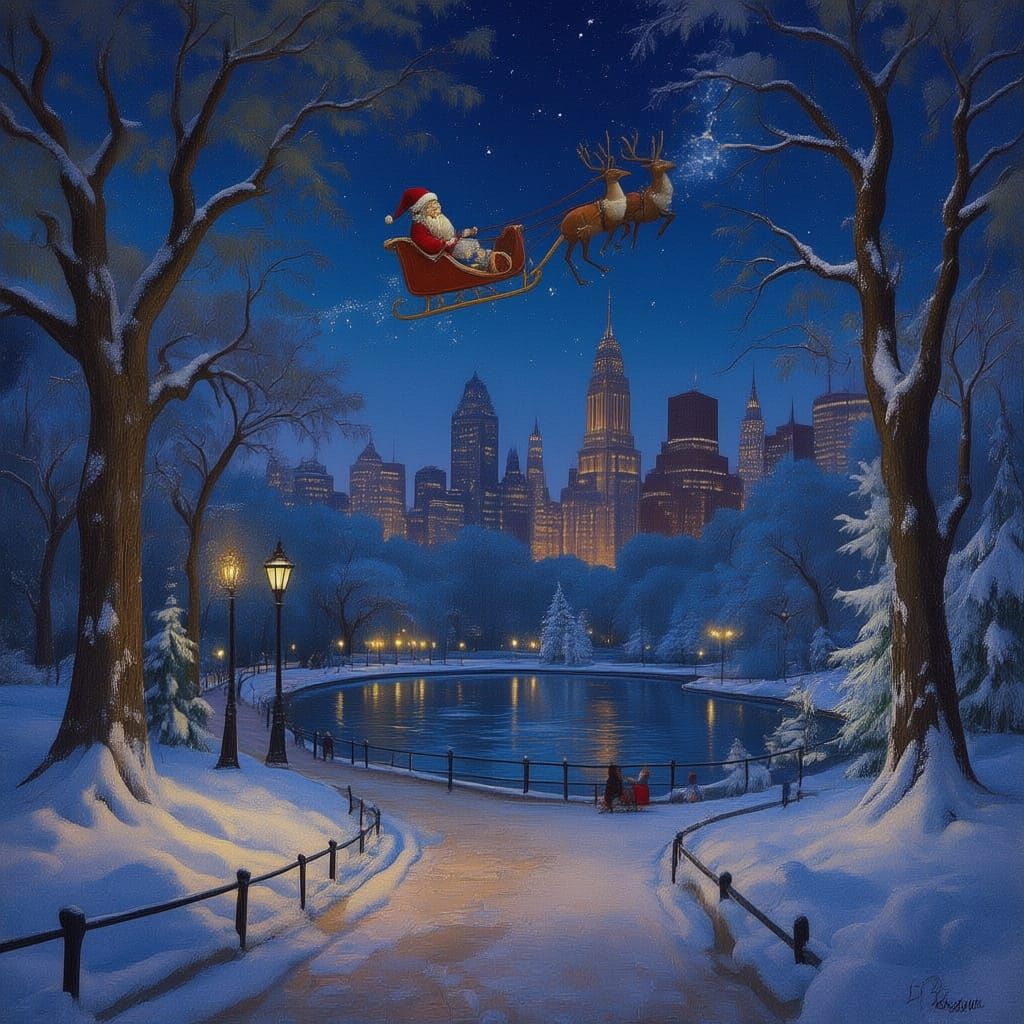 "Central Park in New York City, drawn with oil paints style, vivid colors, detailed trees, walking paths, people relaxing, artistic brush st...