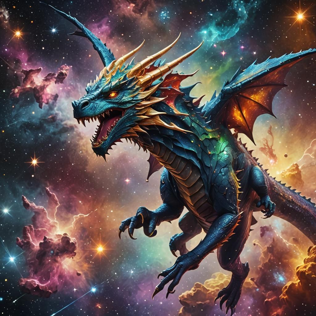 Space dragon in space superimposed on constellation Draco