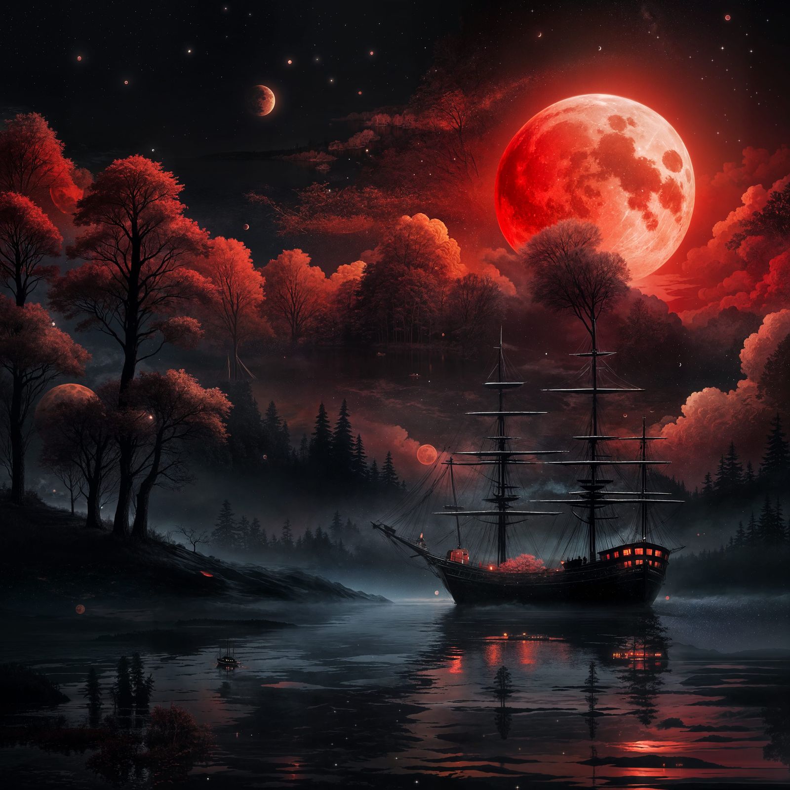 Night landscape in black and red tones.   by @KLm