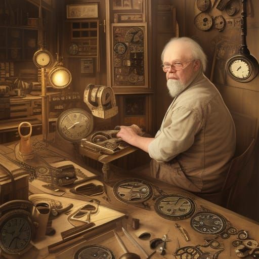 The Old Clock Maker   by @Virginia Allain