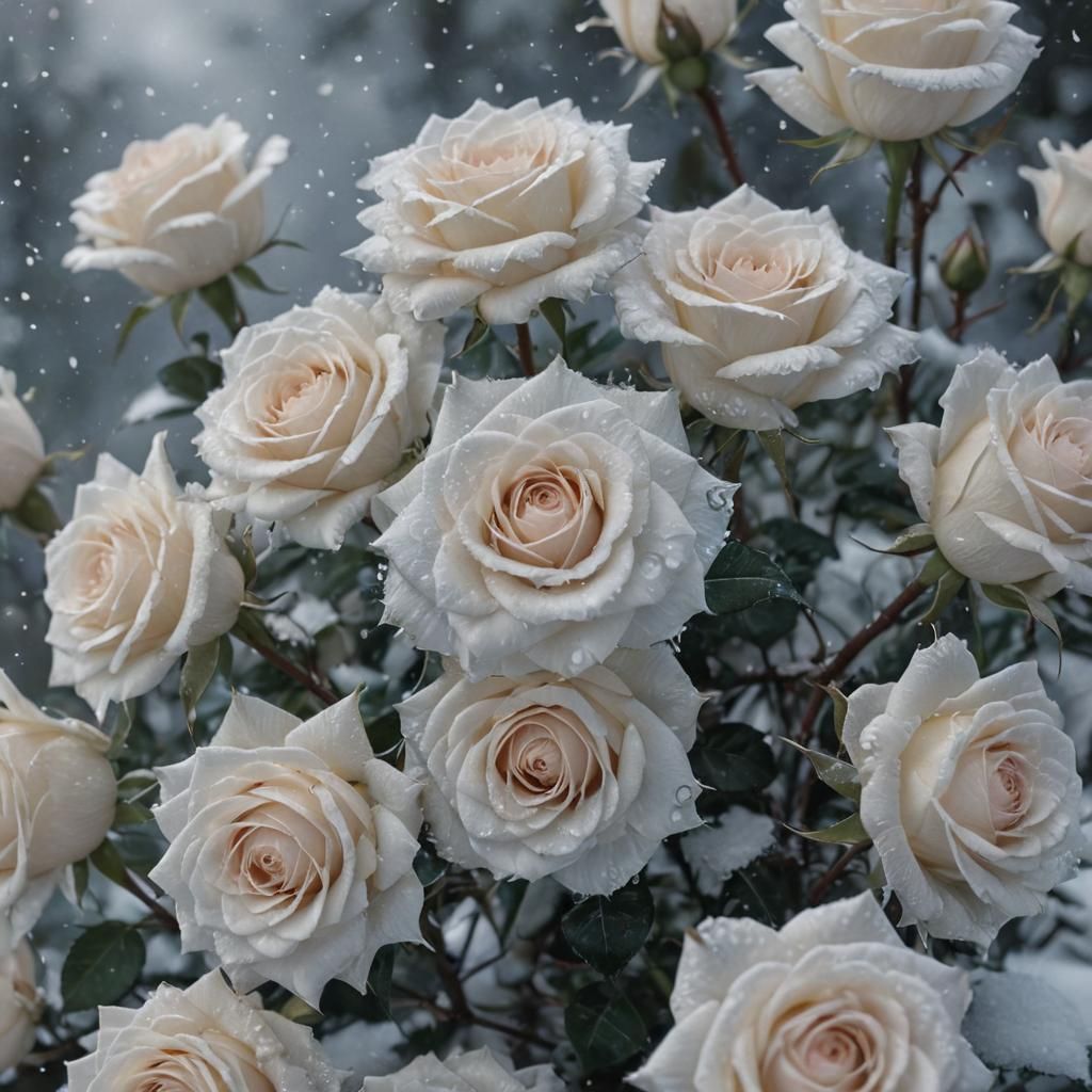 White roses glistening in the snow  by @Victoria G