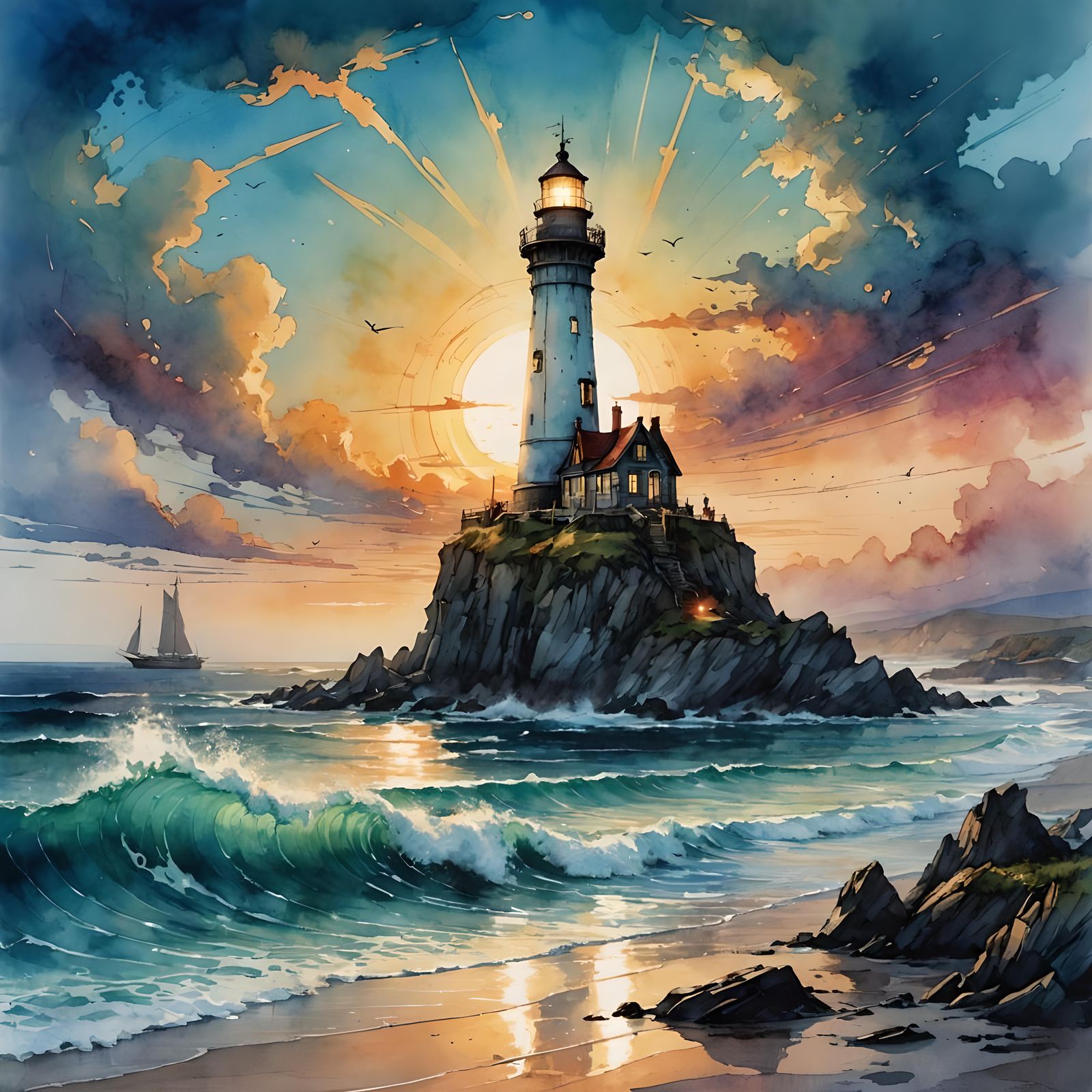 Lighthouse sunset  by @Laevos