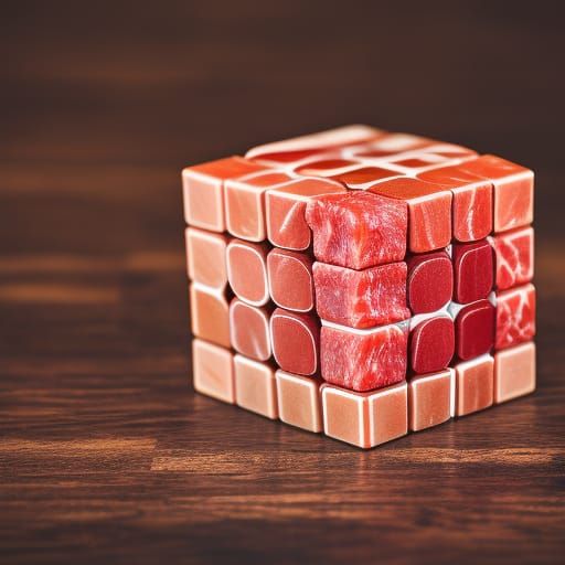 Rubik’s cube made of raw meats