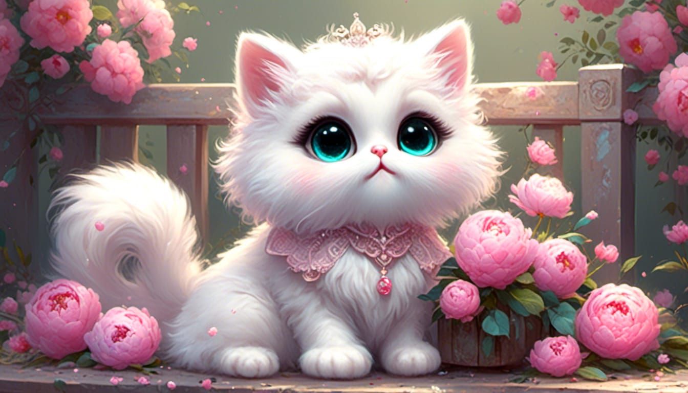 <lora:Ultra Cute:1.0> dorable fluffy white chibi cat sitting...