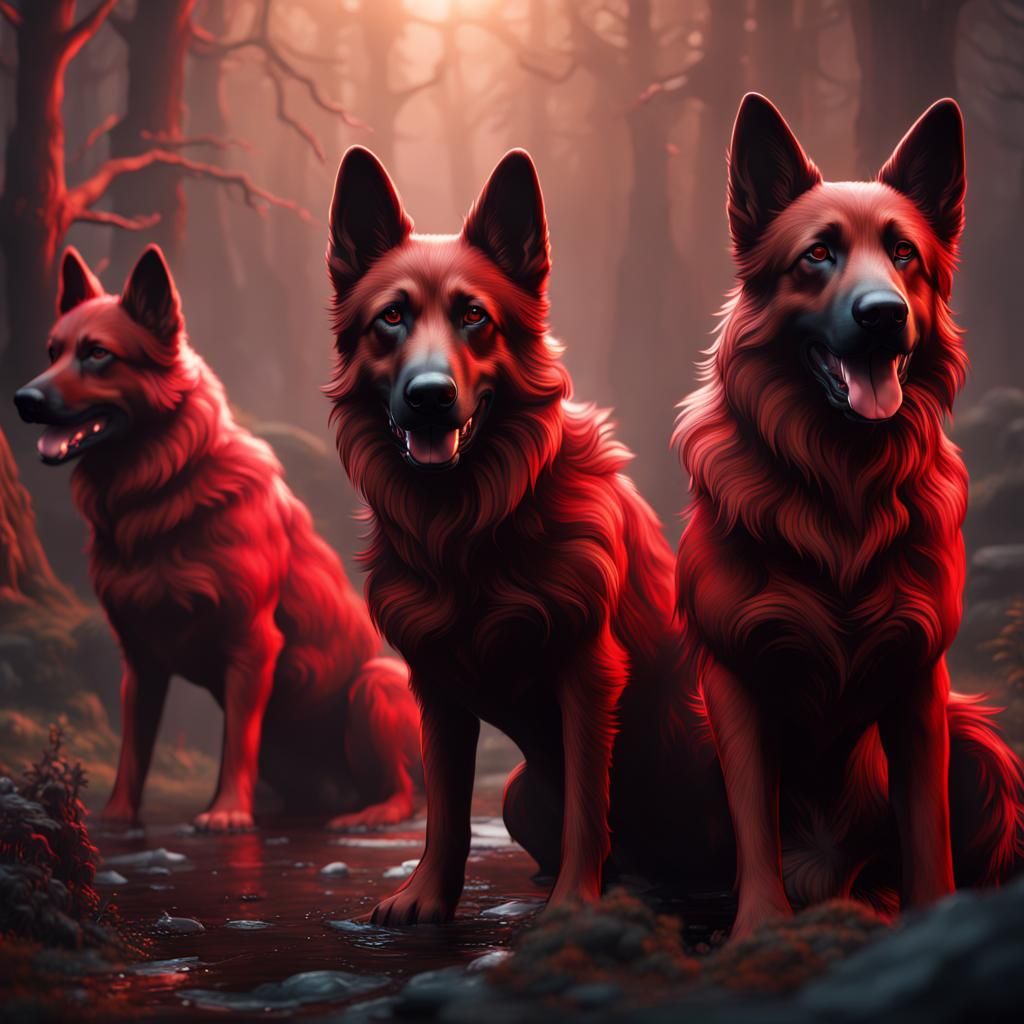 A pack of red German Shepards - AI Generated Artwork - NightCafe Creator