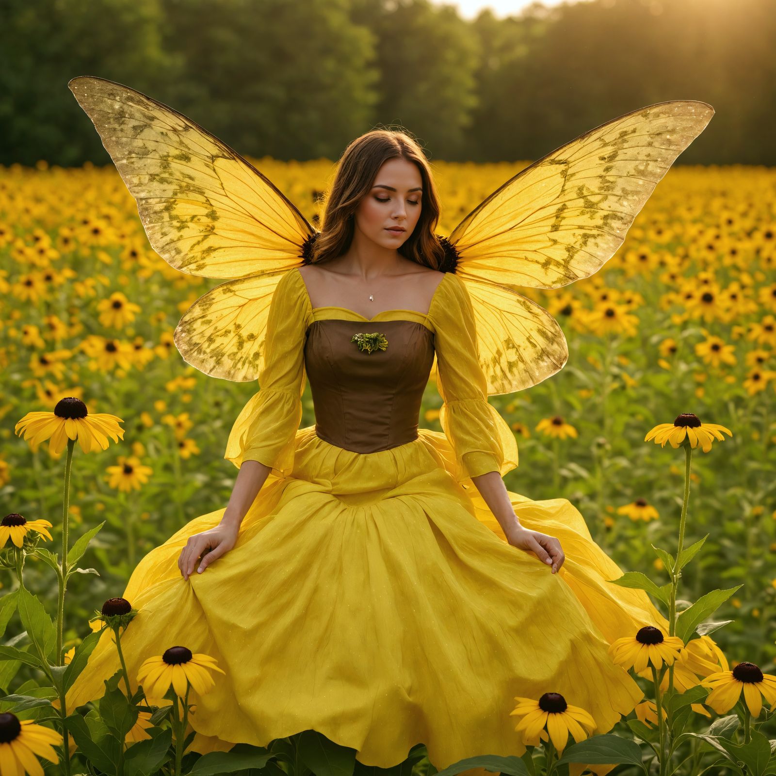 Many Brown Eyed Susans and their fairy godmother