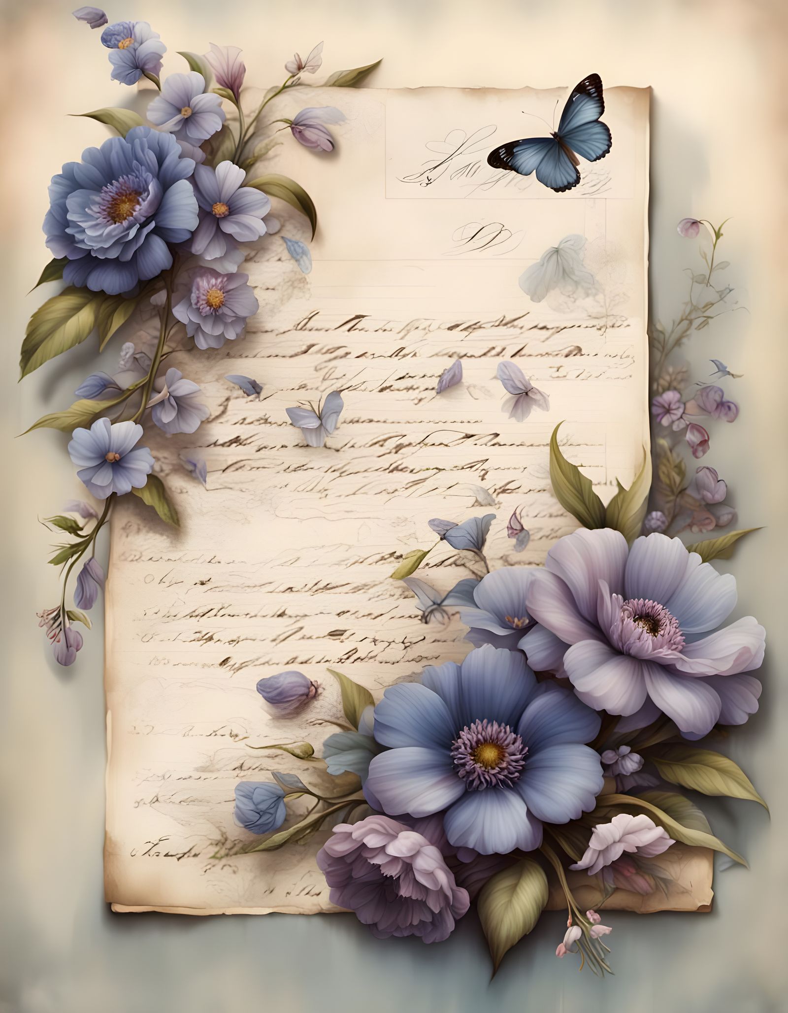 pretty flowers, laying over a love letter  by @eeart