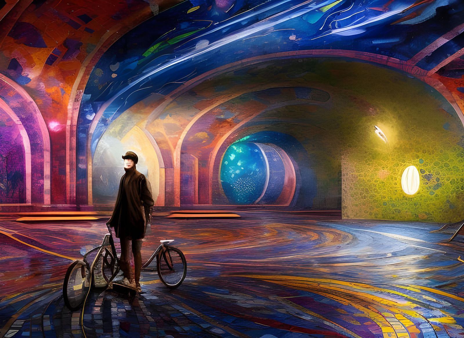 a lonely cyclist at the crossroads