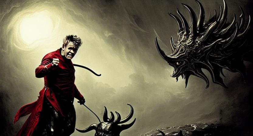 Gordon ramsay fights the devil sinister by Greg Rutkowski ho...
