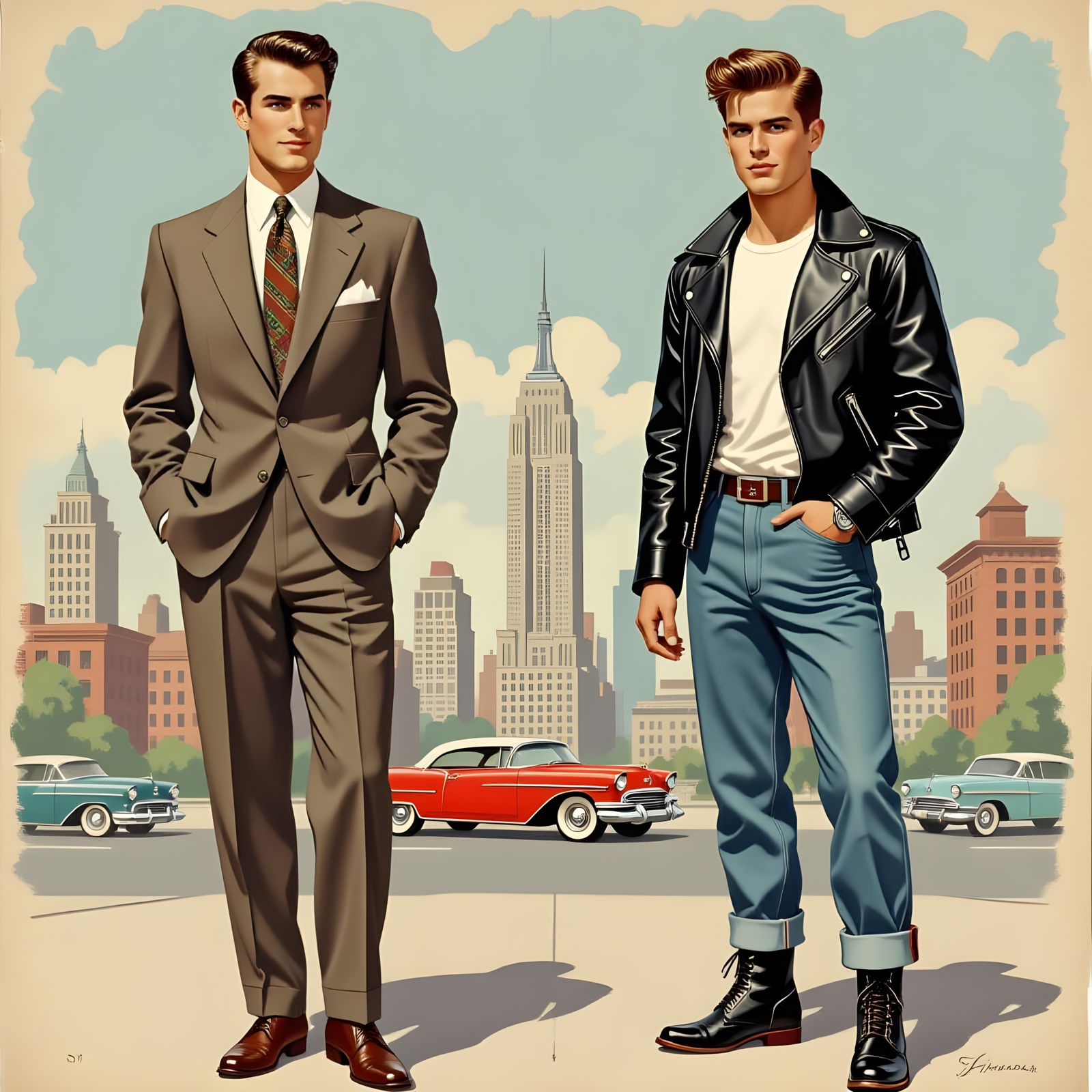 Vintage Illustration: 1950s Men's Fashion in Charcoal