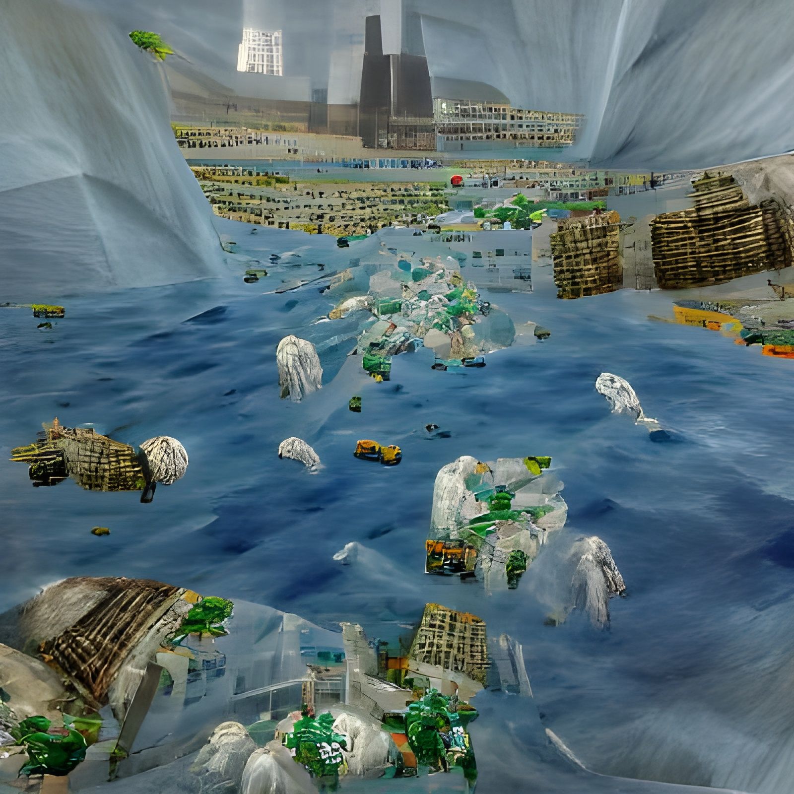 ocean filled with plastic bags hyperdetailed beautiful detai...