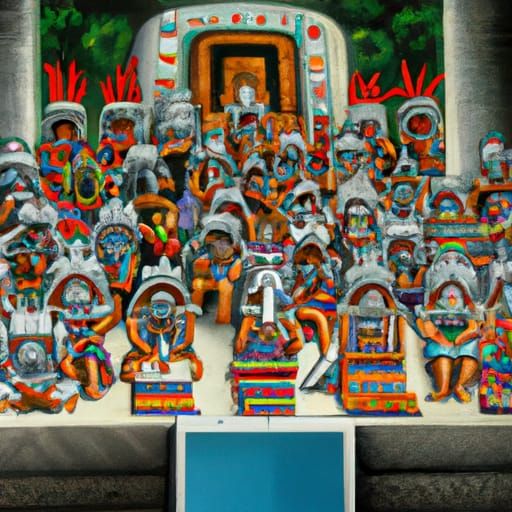 Mayans on Computers oil painting by Raul Cruz