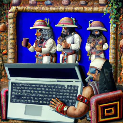 Mayans on Computers oil painting by Raul Cruz