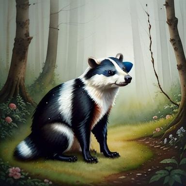 Watercolor painting of a badger in the woods, modern European ink ...