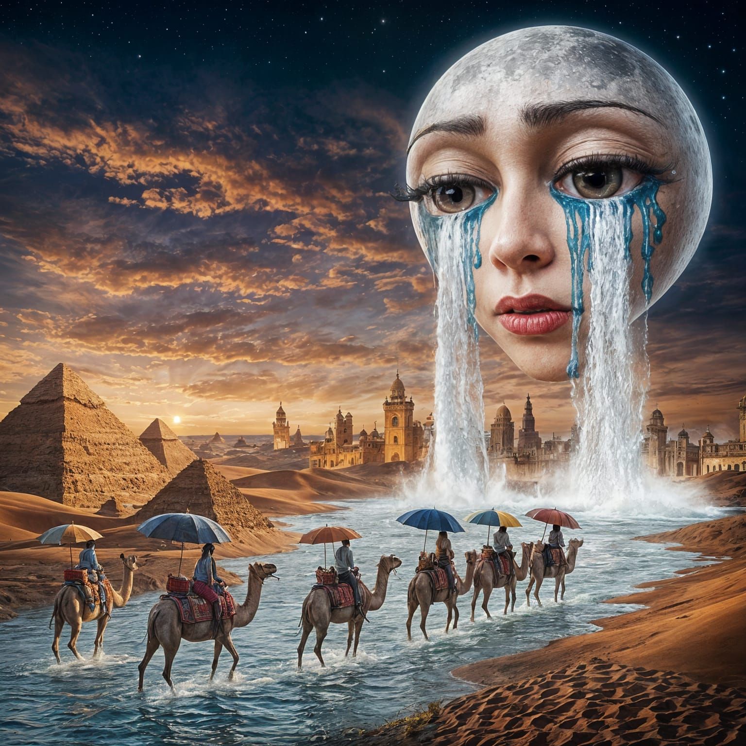 The moon, she is crying.