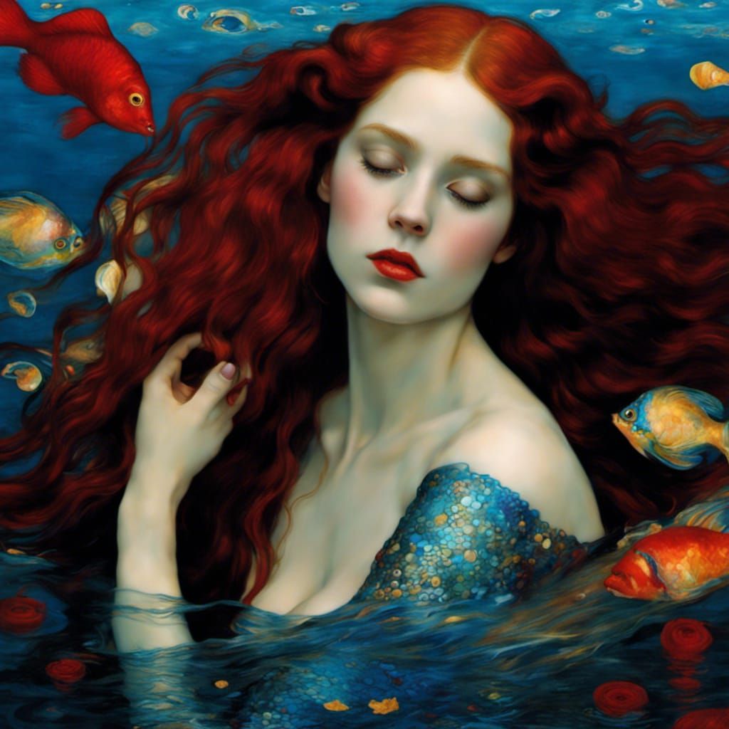 red-haired woman in the water - AI Generated Artwork - NightCafe Creator