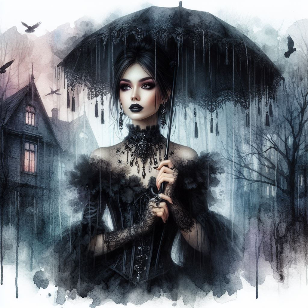 Gothic tassel umbrella - raining