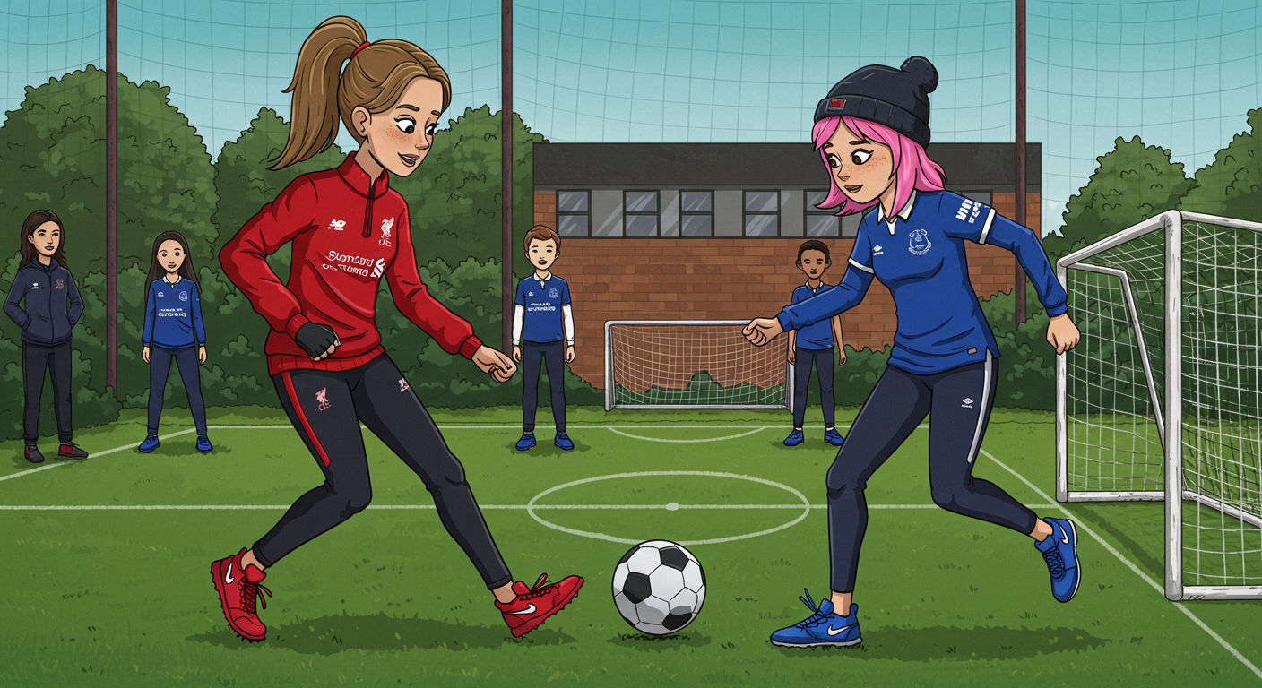 Brianna and Brandy playing football at a school football match