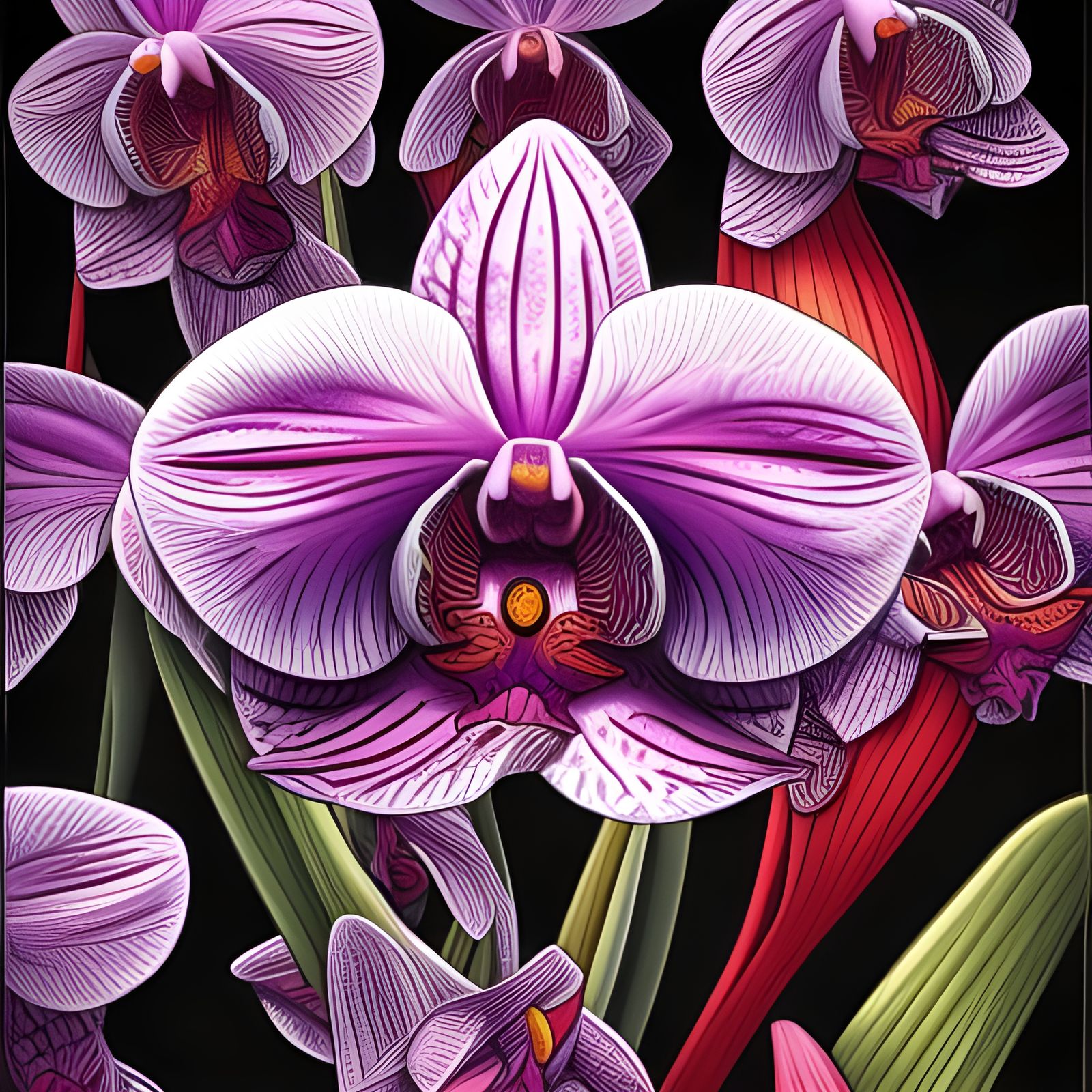 Orchid Graphic Print in Comic Book Art Style