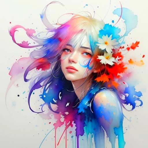 This artwork harmoniously blends Willem Haenraets style with the delicate, expressive watercolour techniques of Carne Griffiths and the ethe...