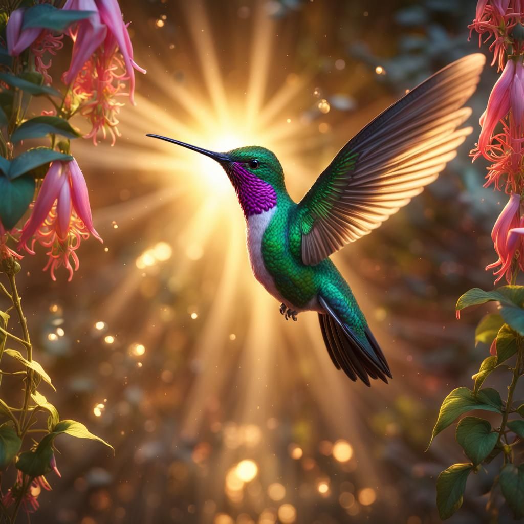 Hummingbird and honeysuckle animated