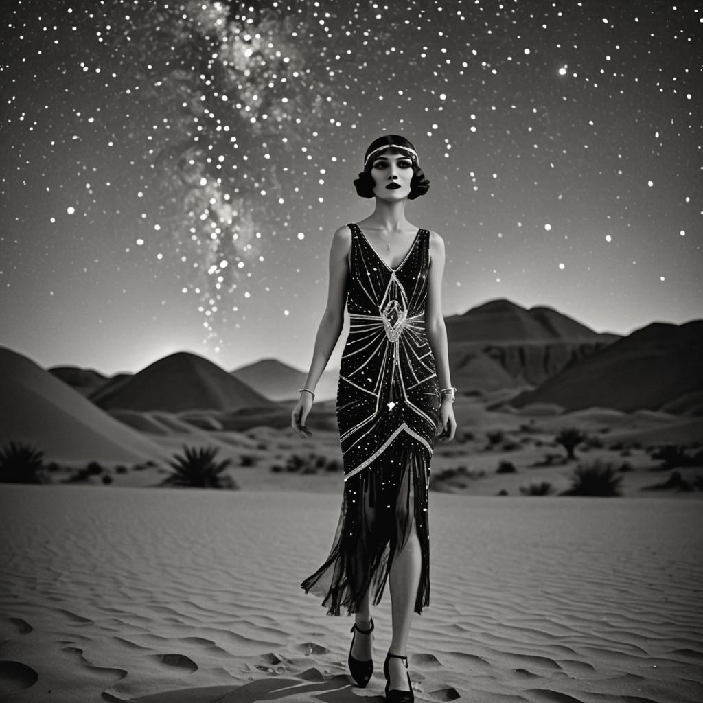 1920s flapper in the egyptian desert at night - AI Generated Artwork ...