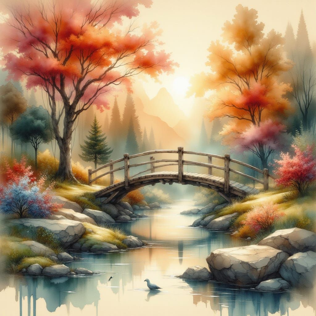 <lora:Ink Wash Paint:1.0> colored ink wash painting. Full screen. Soft focus. Gentle color gradient. Best quality. High-contrast brushstroke...