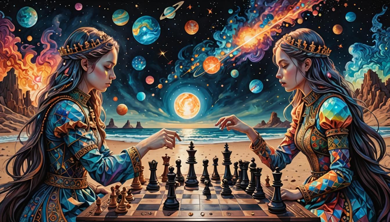 Two girls playing chess - AI Generated Artwork - NightCafe Creator