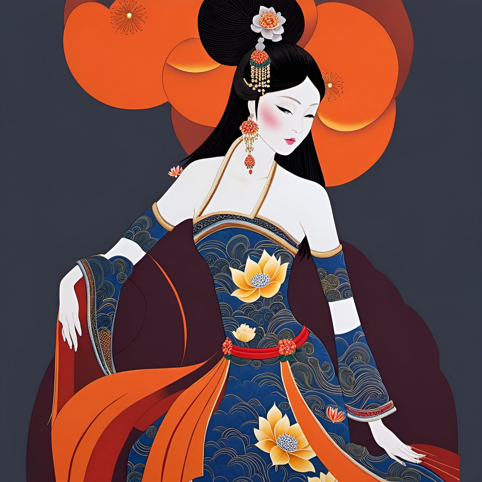 Inspired by ancient Chinese Ukiyo-e Art Style; by Chinese Ar...