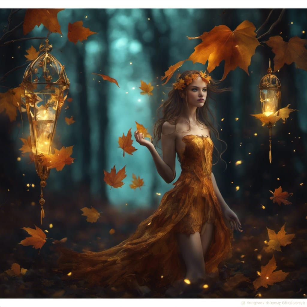 AUTUMN FOREST FAIRY W/ LANETRNS, LEAF DRESS - AI Generated Artwork ...