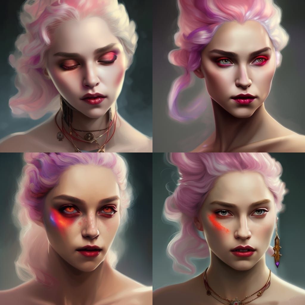 A beautiful Targaryen princess with red makeup and purple je...