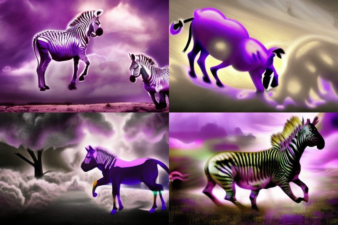 Purple purple zebra dancing on a cloud sepia futuristic thun...