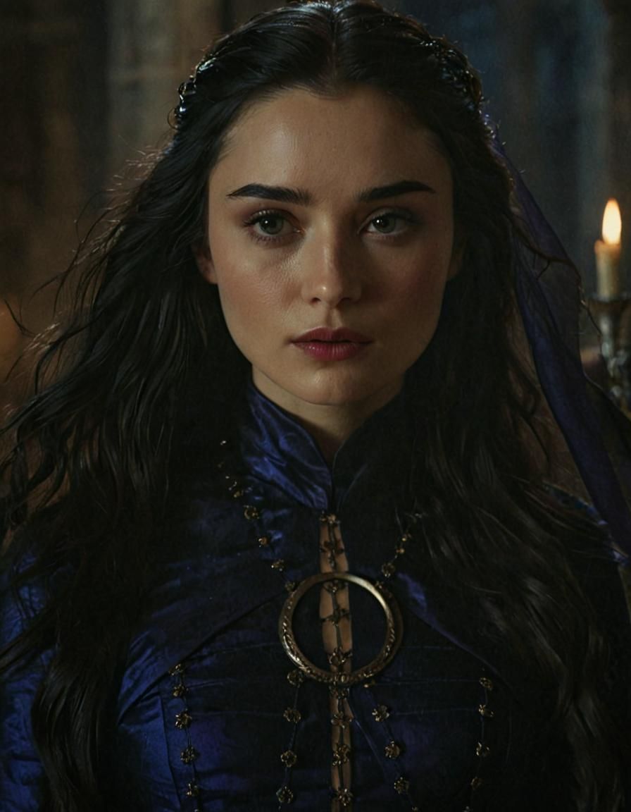 Medieval Lady in Royal Dress in Lavish Hall