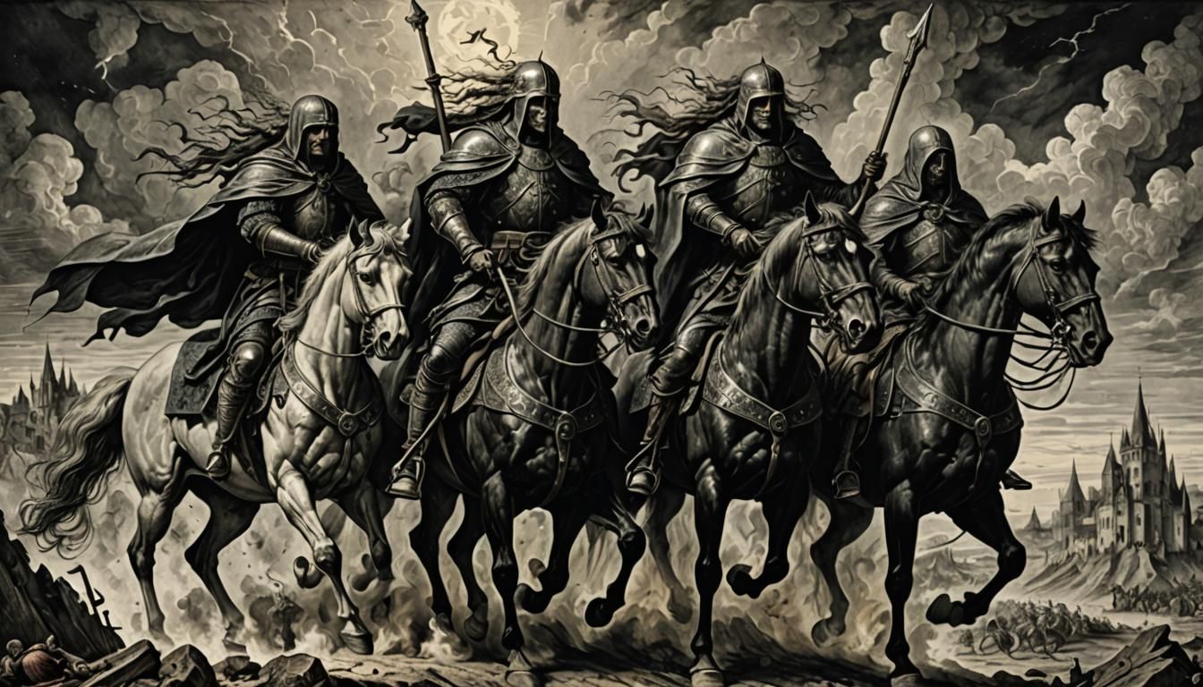 Four horsemen of Apocalypse in style of Albrecht Durer