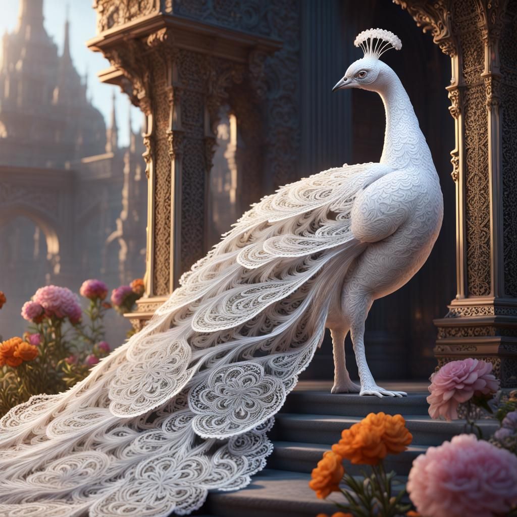 White Peacock made of  lace,   by @Andrea