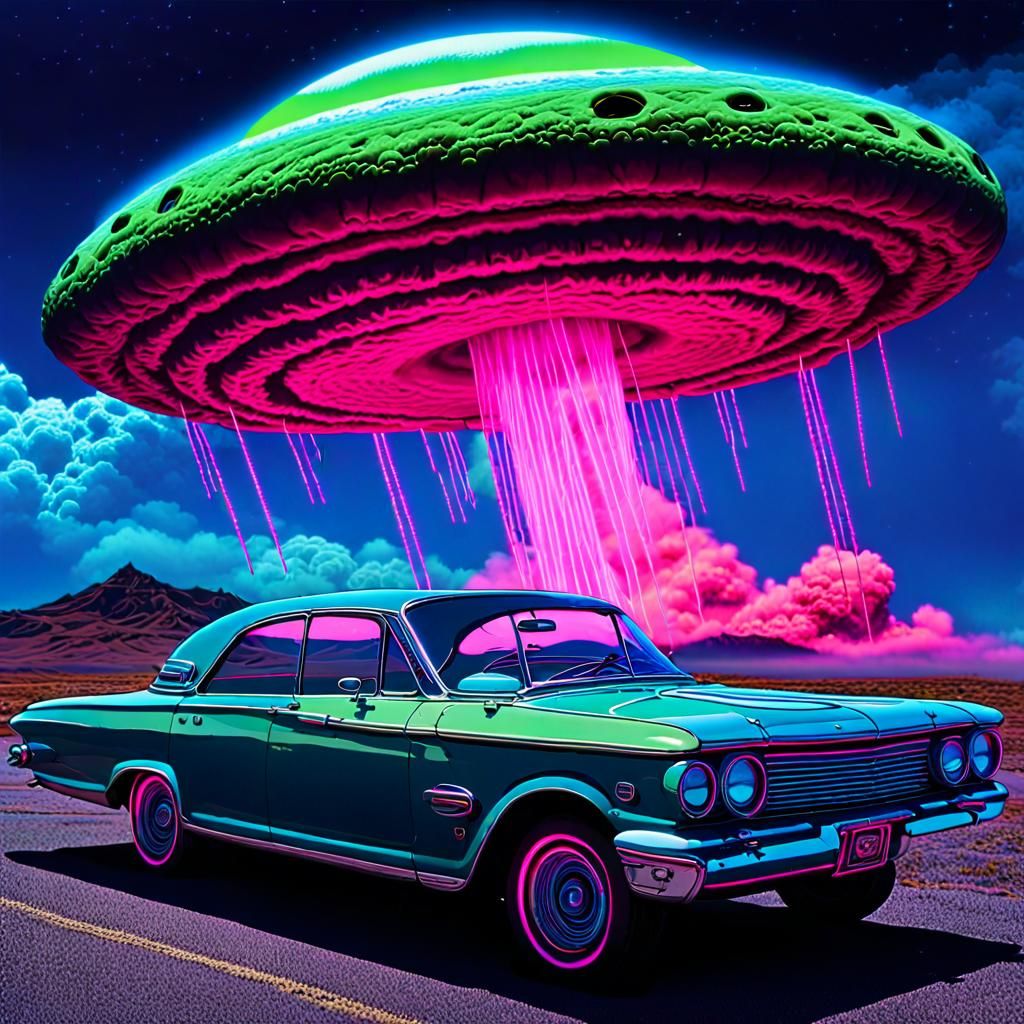 Intense pink neon light. Intense blue neon light. Laser beam...