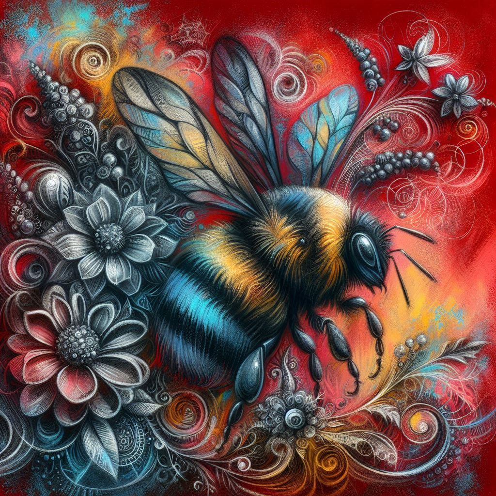 Charcoal Artwork biopunk colorful Bumble Bee 1