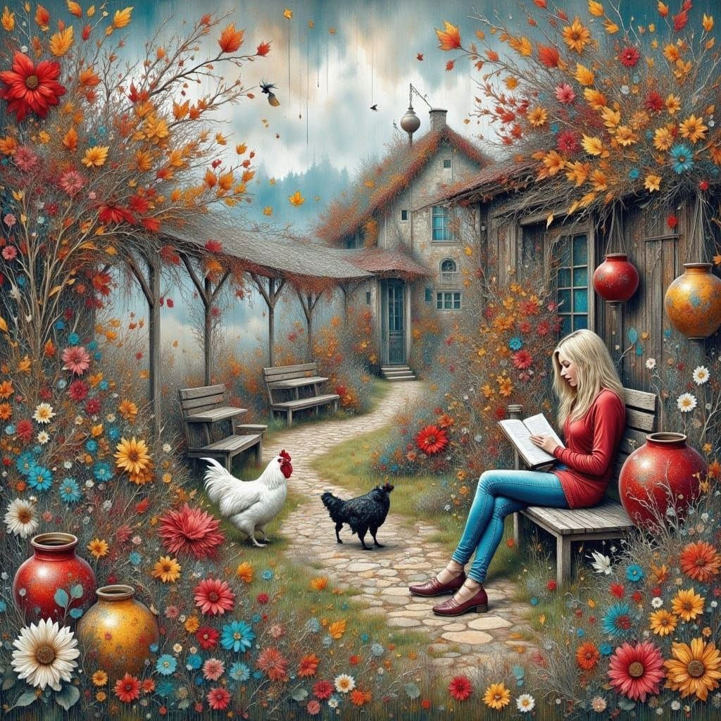  Garden Scene with Woman Reading