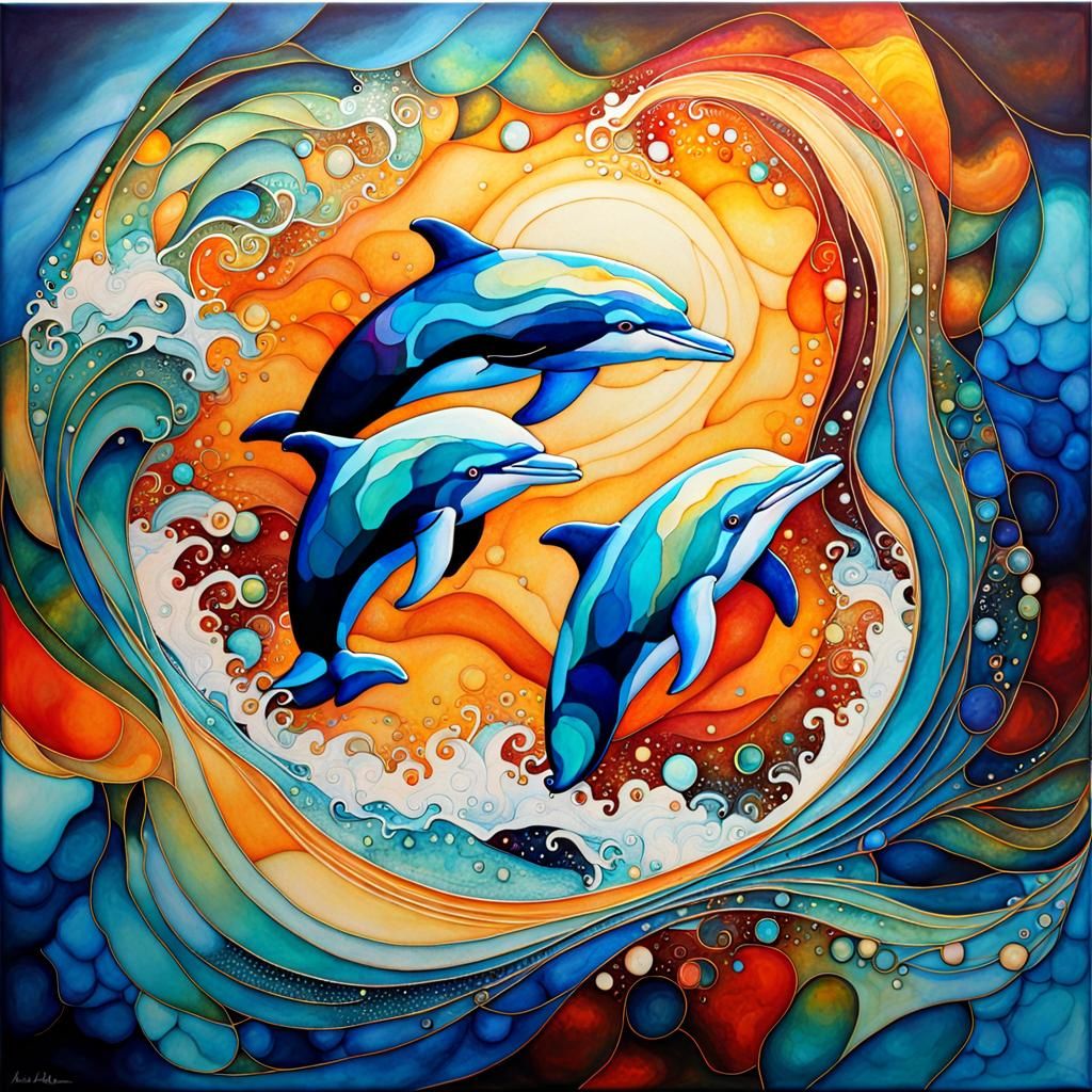 playful dolphins splashing in the waves