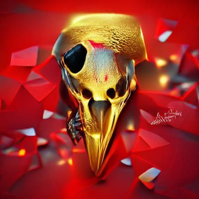 Gold Crow Skull with red background by Dennis Wojtkiewicz 8k...