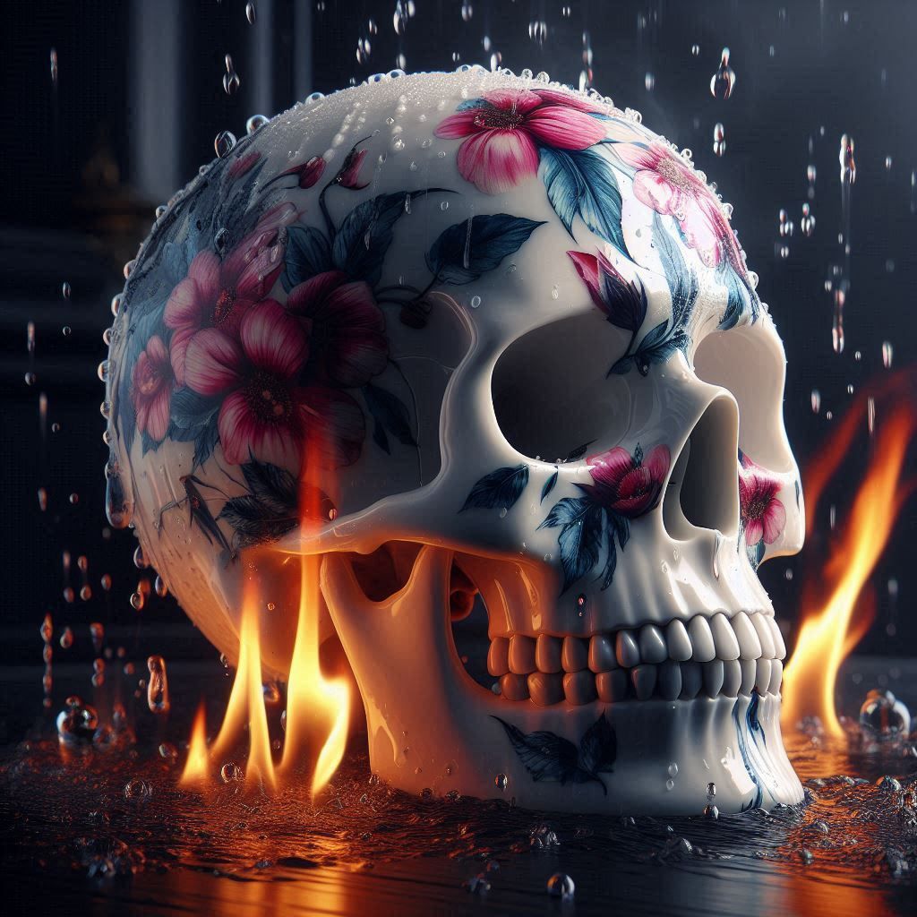 Burning Porcelain Skull